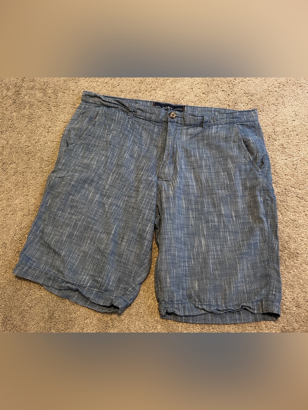 PD&C Men's Blue Striped Linen-Blend Flat Front Shorts